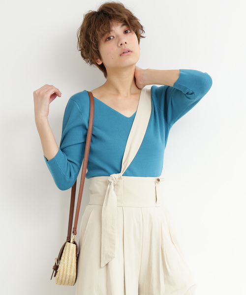 FREE'S MART（フリーズマート）の「七分袖総針Ｖネックニット（ニット/セーター・レディース・ホワイト/ブラック/パープル/ブルー/ホワイト系その他・FREE）」の13枚目の写真