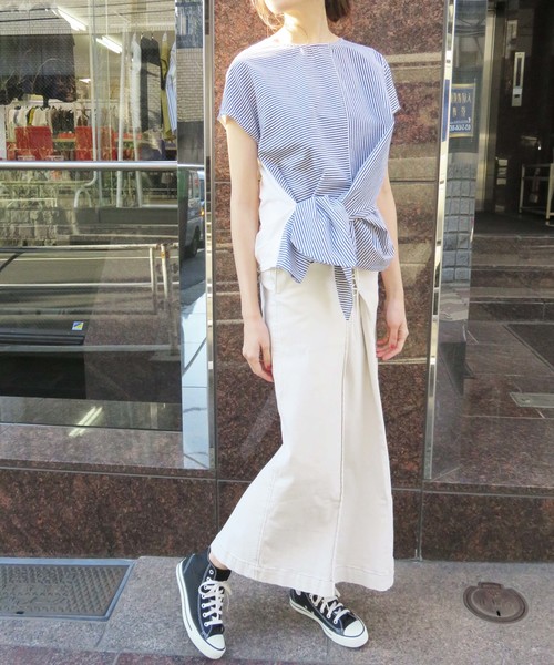 vingtrois（バントロア）の「【vingtrois】前リボン結びストライプカットソーブラウス（Tシャツ/カットソー・レディース・ホワイト×ブルー/ホワイト×ブラック/ブラック×ブラック/イエロー系その他・M）」の8枚目の写真