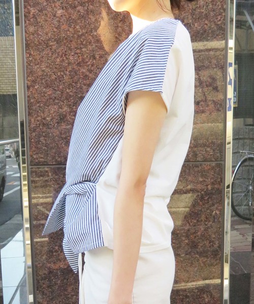 vingtrois（バントロア）の「【vingtrois】前リボン結びストライプカットソーブラウス（Tシャツ/カットソー・レディース・ホワイト×ブルー/ホワイト×ブラック/ブラック×ブラック/イエロー系その他・M）」の9枚目の写真