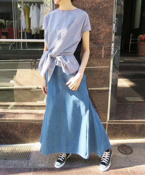 vingtrois（バントロア）の「【vingtrois】前リボン結びストライプカットソーブラウス（Tシャツ/カットソー・レディース・ホワイト×ブルー/ホワイト×ブラック/ブラック×ブラック/イエロー系その他・M）」の11枚目の写真