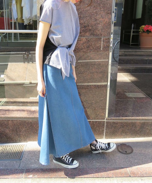 vingtrois（バントロア）の「【vingtrois】前リボン結びストライプカットソーブラウス（Tシャツ/カットソー・レディース・ホワイト×ブルー/ホワイト×ブラック/ブラック×ブラック/イエロー系その他・M）」の12枚目の写真