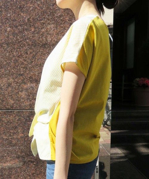vingtrois（バントロア）の「【vingtrois】前リボン結びストライプカットソーブラウス（Tシャツ/カットソー・レディース・ホワイト×ブルー/ホワイト×ブラック/ブラック×ブラック/イエロー系その他・M）」の15枚目の写真