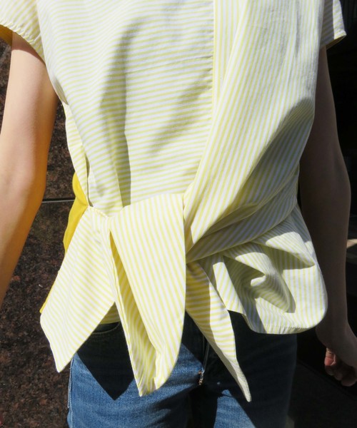 vingtrois（バントロア）の「【vingtrois】前リボン結びストライプカットソーブラウス（Tシャツ/カットソー・レディース・ホワイト×ブルー/ホワイト×ブラック/ブラック×ブラック/イエロー系その他・M）」の17枚目の写真