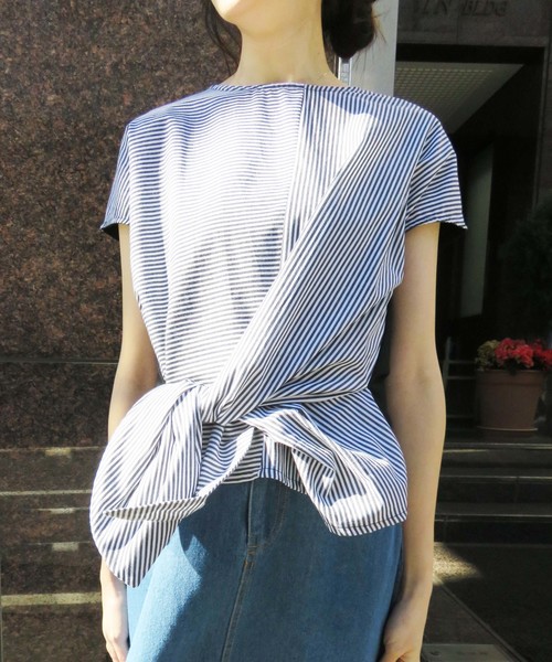 vingtrois（バントロア）の「【vingtrois】前リボン結びストライプカットソーブラウス（Tシャツ/カットソー・レディース・ホワイト×ブルー/ホワイト×ブラック/ブラック×ブラック/イエロー系その他・M）」の20枚目の写真