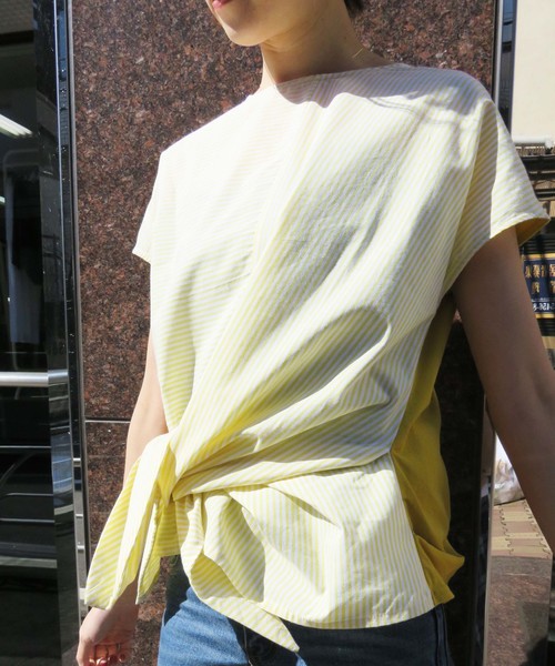 vingtrois（バントロア）の「【vingtrois】前リボン結びストライプカットソーブラウス（Tシャツ/カットソー・レディース・ホワイト×ブルー/ホワイト×ブラック/ブラック×ブラック/イエロー系その他・M）」の19枚目の写真