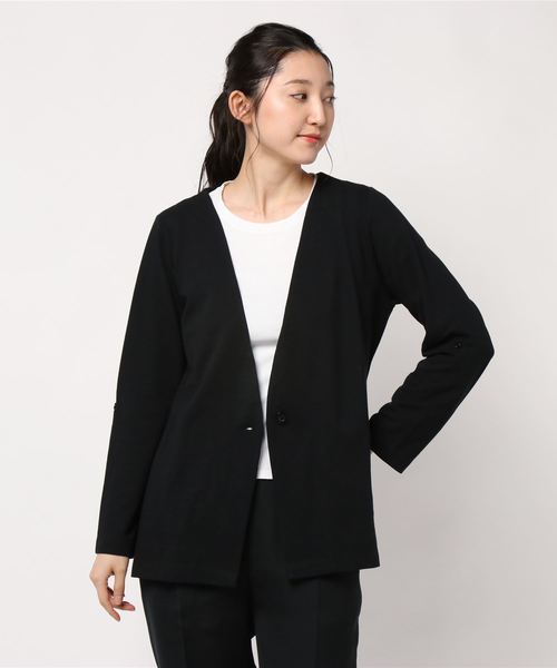 BELLUNA(ベルーナ)の「杢調素材ノーカラージャケット(ノーカラージャケット・レディース・チャコールグレー/ライトグレー/ブラック/ネイビー・MEDIUM/LARGE/X-LARGE)」の17枚目の写真