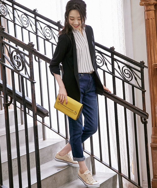 BELLUNA(ベルーナ)の「杢調素材ノーカラージャケット(ノーカラージャケット・レディース・チャコールグレー/ライトグレー/ブラック/ネイビー・MEDIUM/LARGE/X-LARGE)」の21枚目の写真