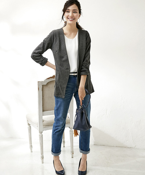 BELLUNA(ベルーナ)の「杢調素材ノーカラージャケット(ノーカラージャケット・レディース・チャコールグレー/ライトグレー/ブラック/ネイビー・MEDIUM/LARGE/X-LARGE)」の22枚目の写真