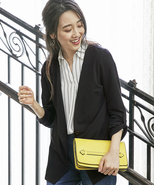 BELLUNA(ベルーナ)の「杢調素材ノーカラージャケット(ノーカラージャケット・レディース・チャコールグレー/ライトグレー/ブラック/ネイビー・MEDIUM/LARGE/X-LARGE)」の11枚目の写真