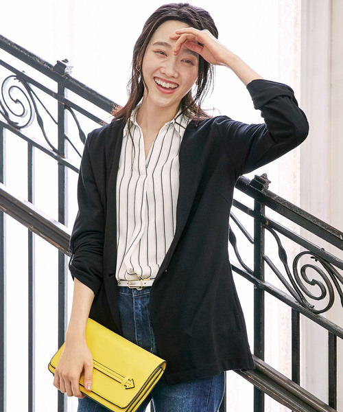 BELLUNA(ベルーナ)の「杢調素材ノーカラージャケット(ノーカラージャケット・レディース・チャコールグレー/ライトグレー/ブラック/ネイビー・MEDIUM/LARGE/X-LARGE)」の10枚目の写真