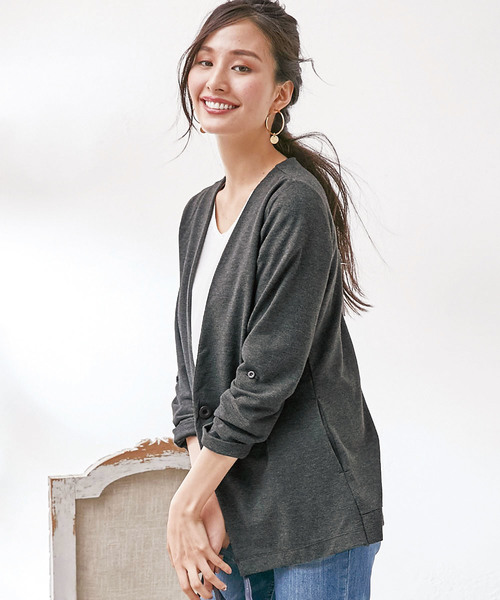 BELLUNA(ベルーナ)の「杢調素材ノーカラージャケット(ノーカラージャケット・レディース・チャコールグレー/ライトグレー/ブラック/ネイビー・MEDIUM/LARGE/X-LARGE)」の8枚目の写真