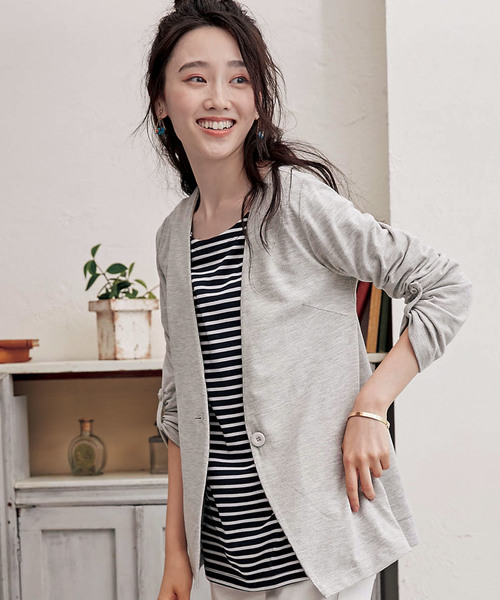 BELLUNA(ベルーナ)の「杢調素材ノーカラージャケット(ノーカラージャケット・レディース・チャコールグレー/ライトグレー/ブラック/ネイビー・MEDIUM/LARGE/X-LARGE)」の7枚目の写真