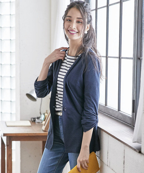 BELLUNA(ベルーナ)の「杢調素材ノーカラージャケット(ノーカラージャケット・レディース・チャコールグレー/ライトグレー/ブラック/ネイビー・MEDIUM/LARGE/X-LARGE)」の12枚目の写真