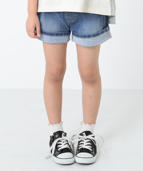 devirock（デビロック）の「楽デニム 折り返しデニムショートパンツ（その他パンツ・キッズ・ブルー系その他/サックスブルー/ネイビー・100cm/120cm/130cm/140cm/150cm/160cm/110cm）」の3枚目の写真