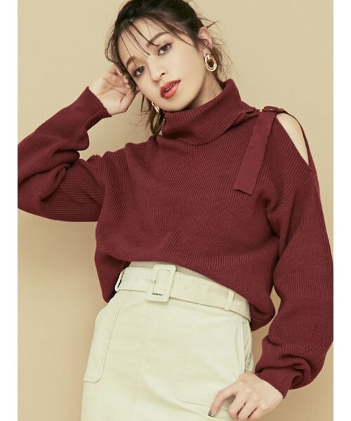 RESEXXY（リゼクシー）の「ショルダーカットニットトップス（ニット/セーター・レディース・ブラック/モカ/ワイン・FREE）」の3枚目の写真