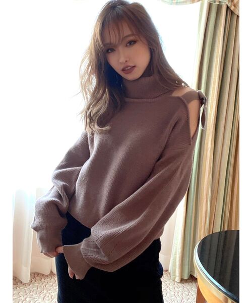 RESEXXY（リゼクシー）の「ショルダーカットニットトップス（ニット/セーター・レディース・ブラック/モカ/ワイン・FREE）」の6枚目の写真