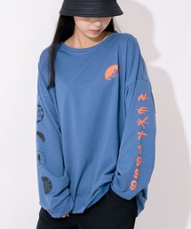 袖プリント ロンT 長袖 クルーネック ロングスリーブ プリントT Tシャツ