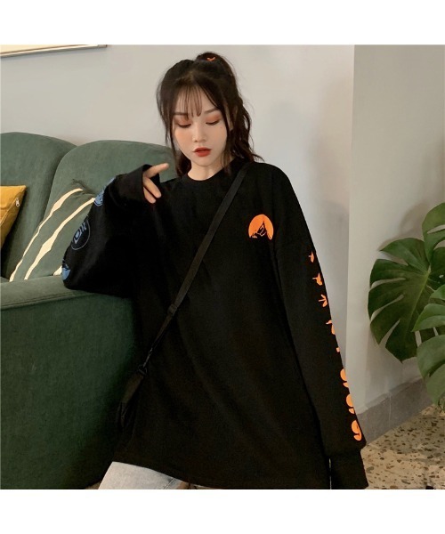 DEVICE(デバイス)の「袖プリント ロンT 長袖 クルーネック ロングスリーブ プリントT Tシャツ(Tシャツ/カットソー・レディース・ホワイト/ブラック/グレー/ブルー/ブラック系1/ホワイト×ブルー・FREE)」の18枚目の写真