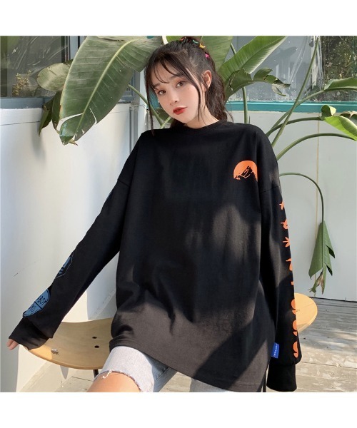 DEVICE(デバイス)の「袖プリント ロンT 長袖 クルーネック ロングスリーブ プリントT Tシャツ(Tシャツ/カットソー・レディース・ホワイト/ブラック/グレー/ブルー/ブラック系1/ホワイト×ブルー・FREE)」の22枚目の写真