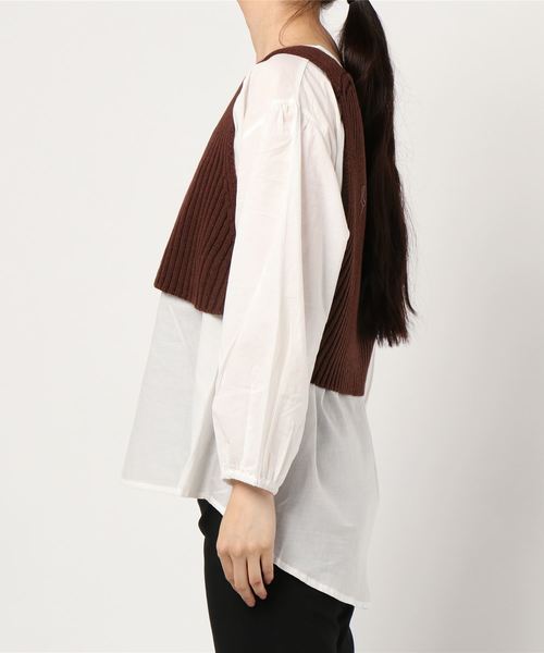 HONEYSUCKLE ROSE（ハニーサックルローズ）の「【HONEYSUCKLE ROSE】ニットビスチェレイヤード（アンサンブル・レディース・ベージュ/ブラウン/オフホワイト/ライム・M/L）」の5枚目の写真