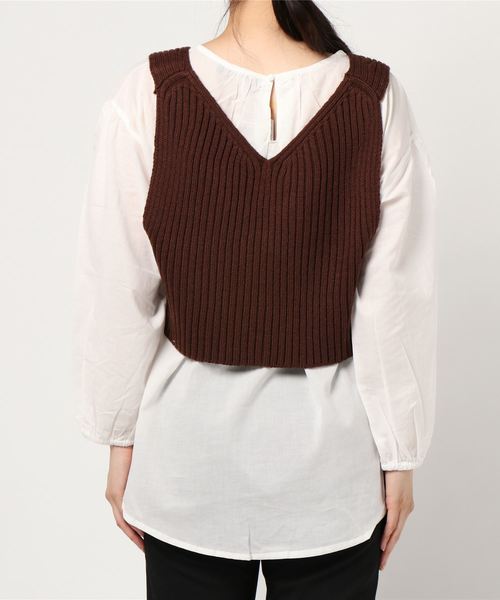 HONEYSUCKLE ROSE（ハニーサックルローズ）の「【HONEYSUCKLE ROSE】ニットビスチェレイヤード（アンサンブル・レディース・ベージュ/ブラウン/オフホワイト/ライム・M/L）」の6枚目の写真