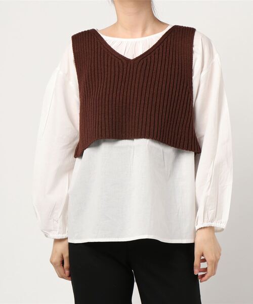 HONEYSUCKLE ROSE（ハニーサックルローズ）の「【HONEYSUCKLE ROSE】ニットビスチェレイヤード（アンサンブル・レディース・ベージュ/ブラウン/オフホワイト/ライム・M/L）」の2枚目の写真