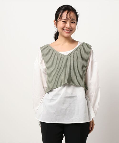 HONEYSUCKLE ROSE（ハニーサックルローズ）の「【HONEYSUCKLE ROSE】ニットビスチェレイヤード（アンサンブル・レディース・ベージュ/ブラウン/オフホワイト/ライム・M/L）」の4枚目の写真