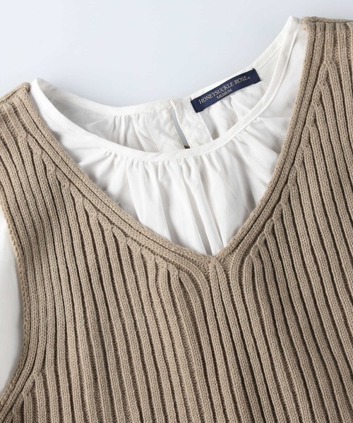 HONEYSUCKLE ROSE（ハニーサックルローズ）の「【HONEYSUCKLE ROSE】ニットビスチェレイヤード（アンサンブル・レディース・ベージュ/ブラウン/オフホワイト/ライム・M/L）」の16枚目の写真