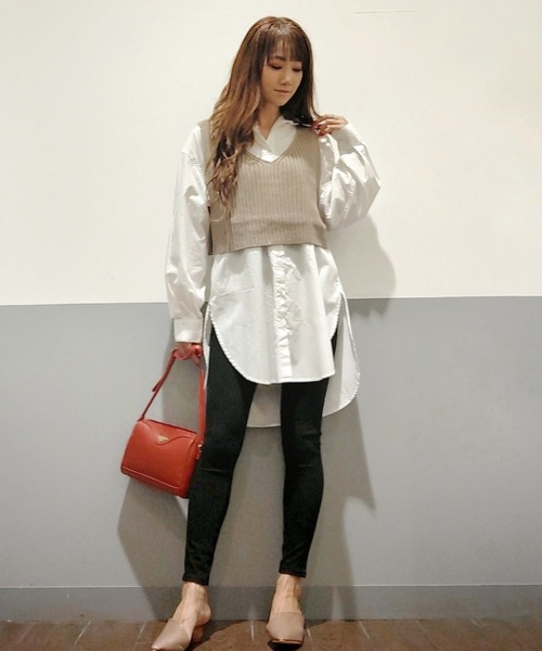 HONEYSUCKLE ROSE（ハニーサックルローズ）の「【HONEYSUCKLE ROSE】ニットビスチェレイヤード（アンサンブル・レディース・ベージュ/ブラウン/オフホワイト/ライム・M/L）」の17枚目の写真