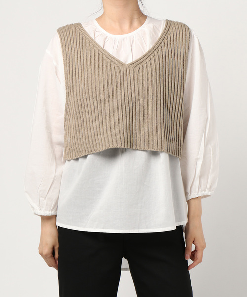 HONEYSUCKLE ROSE（ハニーサックルローズ）の「【HONEYSUCKLE ROSE】ニットビスチェレイヤード（アンサンブル・レディース・ベージュ/ブラウン/オフホワイト/ライム・M/L）」の18枚目の写真