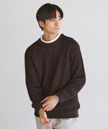 アンチピリング ワッフル編み クルーネック アクリル ニット セーター