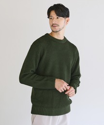 アンチピリング ワッフル編み クルーネック アクリル ニット セーター