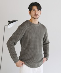 アンチピリング ワッフル編み クルーネック アクリル ニット セーター