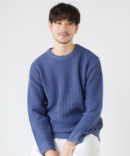 LIL VENDARS（リルヴェンダース）の「アンチピリング ワッフル編み クルーネック アクリル ニット セーター（ニット/セーター・メンズ・ブラック/ネイビー/ブラウン/オフホワイト/カーキ/ピンク/ブルー/モカ/杢グレー/グレー系その他/チャコール/サックスブルー/サンドベージュ/オリーブ/グリーン/ダークグリーン/ブルーグレー・M/L/XL/S）」の16枚目の写真