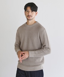 アンチピリング ワッフル編み クルーネック アクリル ニット セーター