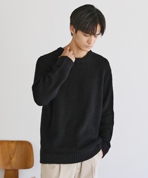 アンチピリング ワッフル編み クルーネック アクリル ニット セーター