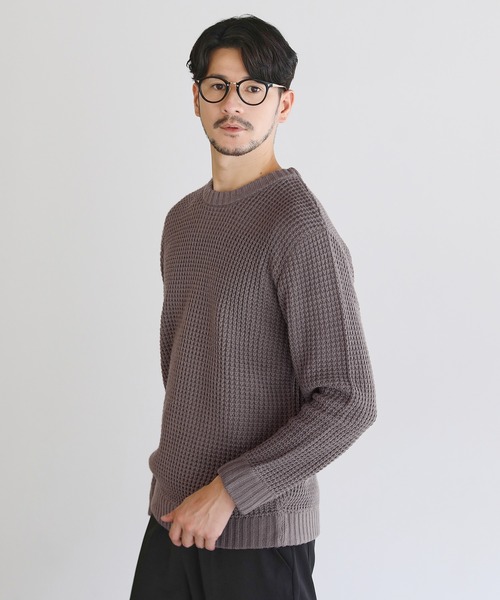 LIL VENDARS（リルヴェンダース）の「アンチピリング ワッフル編み クルーネック アクリル ニット セーター（ニット/セーター・メンズ・ブラック/ネイビー/ブラウン/オフホワイト/カーキ/ピンク/ブルー/モカ/杢グレー/グレー系その他/チャコール/サックスブルー/サンドベージュ/オリーブ/グリーン/ダークグリーン/ブルーグレー・M/L/XL/S）」の8枚目の写真