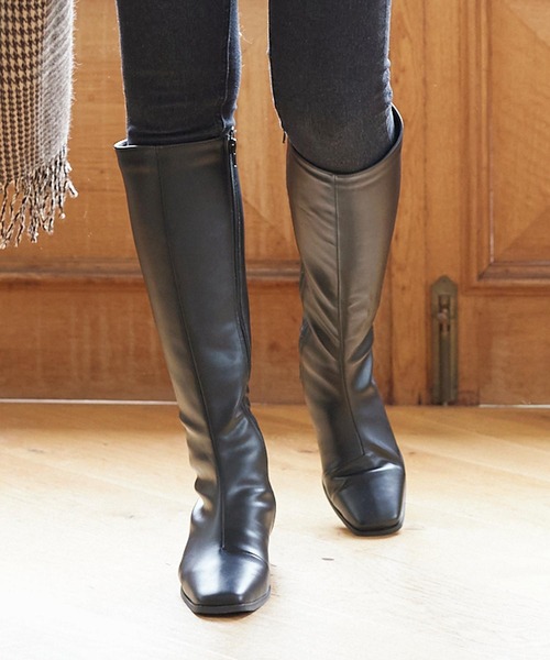 KOBE LETTUCE（コウベレタス）の「スクエアトゥスリムシルエットロングブーツ（ブーツ・レディース・ブラック/ダークブラウン/ブラック系その他/アイボリー・LL/S/M/L）」の16枚目の写真