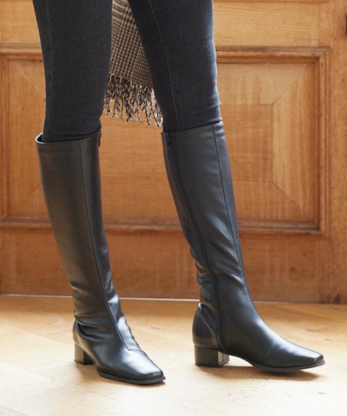 KOBE LETTUCE（コウベレタス）の「スクエアトゥスリムシルエットロングブーツ（ブーツ・レディース・ブラック/ダークブラウン/ブラック系その他/アイボリー・LL/S/M/L）」の5枚目の写真