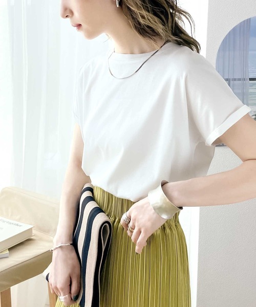 セール】さらり滑らか。綿100％、シンプルフレンチシルケットトップス