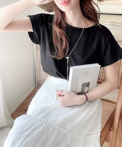 classicalelf（クラシカルエルフ）の「さらり滑らか。綿100％、シンプルフレンチシルケットトップス（Tシャツ/カットソー・レディース・ブラウン/グリーン/ブラック/ホワイト/ライトベージュ/グレイッシュベージュ/グレー系その他/グリーン系その他/ネイビー・MEDIUM/LARGE/X-LARGE/XX-LARGE/SMALL）」の20枚目の写真