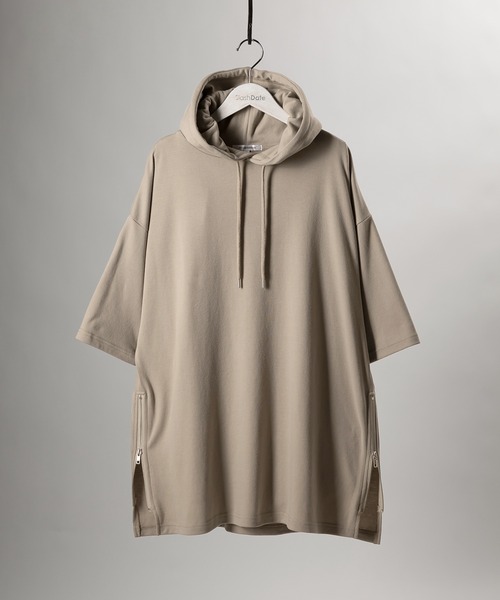 SlashDate（スラッシュデイト）の「オーバーサイズ サイドジップ  Tシャツパーカー（Tシャツ/カットソー・メンズ・ホワイト/ブラック/グレー・M/L）」の3枚目の写真
