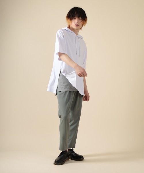 SlashDate（スラッシュデイト）の「オーバーサイズ サイドジップ  Tシャツパーカー（Tシャツ/カットソー・メンズ・ホワイト/ブラック/グレー・M/L）」の12枚目の写真