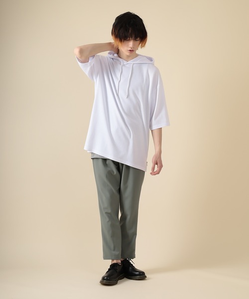 SlashDate（スラッシュデイト）の「オーバーサイズ サイドジップ  Tシャツパーカー（Tシャツ/カットソー・メンズ・ホワイト/ブラック/グレー・M/L）」の9枚目の写真