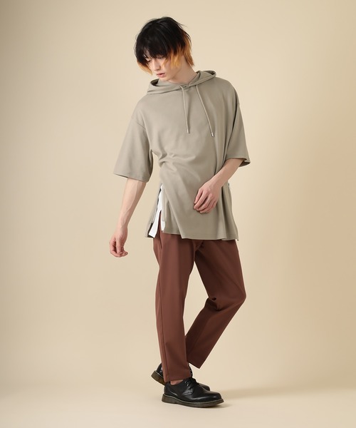 SlashDate（スラッシュデイト）の「オーバーサイズ サイドジップ  Tシャツパーカー（Tシャツ/カットソー・メンズ・ホワイト/ブラック/グレー・M/L）」の15枚目の写真