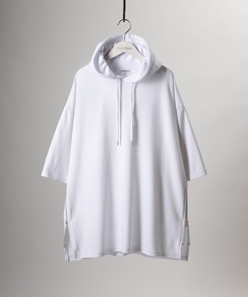 SlashDate（スラッシュデイト）の「オーバーサイズ サイドジップ  Tシャツパーカー（Tシャツ/カットソー・メンズ・ホワイト/ブラック/グレー・M/L）」の10枚目の写真