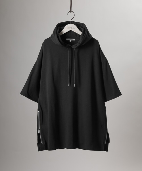 SlashDate（スラッシュデイト）の「オーバーサイズ サイドジップ  Tシャツパーカー（Tシャツ/カットソー・メンズ・ホワイト/ブラック/グレー・M/L）」の5枚目の写真