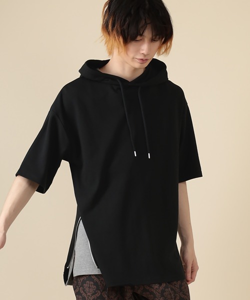 SlashDate（スラッシュデイト）の「オーバーサイズ サイドジップ  Tシャツパーカー（Tシャツ/カットソー・メンズ・ホワイト/ブラック/グレー・M/L）」の17枚目の写真