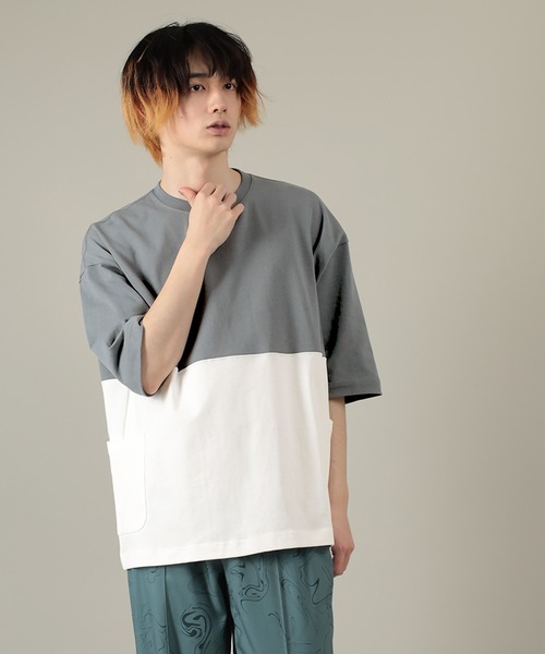 SlashDate(スラッシュデイト)の「サイドポケットワイド半袖Tシャツ(Tシャツ/カットソー・メンズ・ブラック/カーキ/ピンク・M/L)」の1枚目の写真