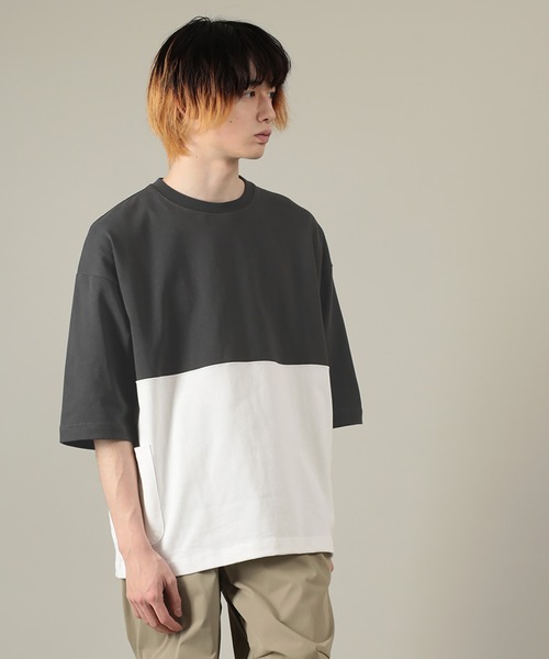 SlashDate(スラッシュデイト)の「サイドポケットワイド半袖Tシャツ(Tシャツ/カットソー・メンズ・ブラック/カーキ/ピンク・M/L)」の2枚目の写真